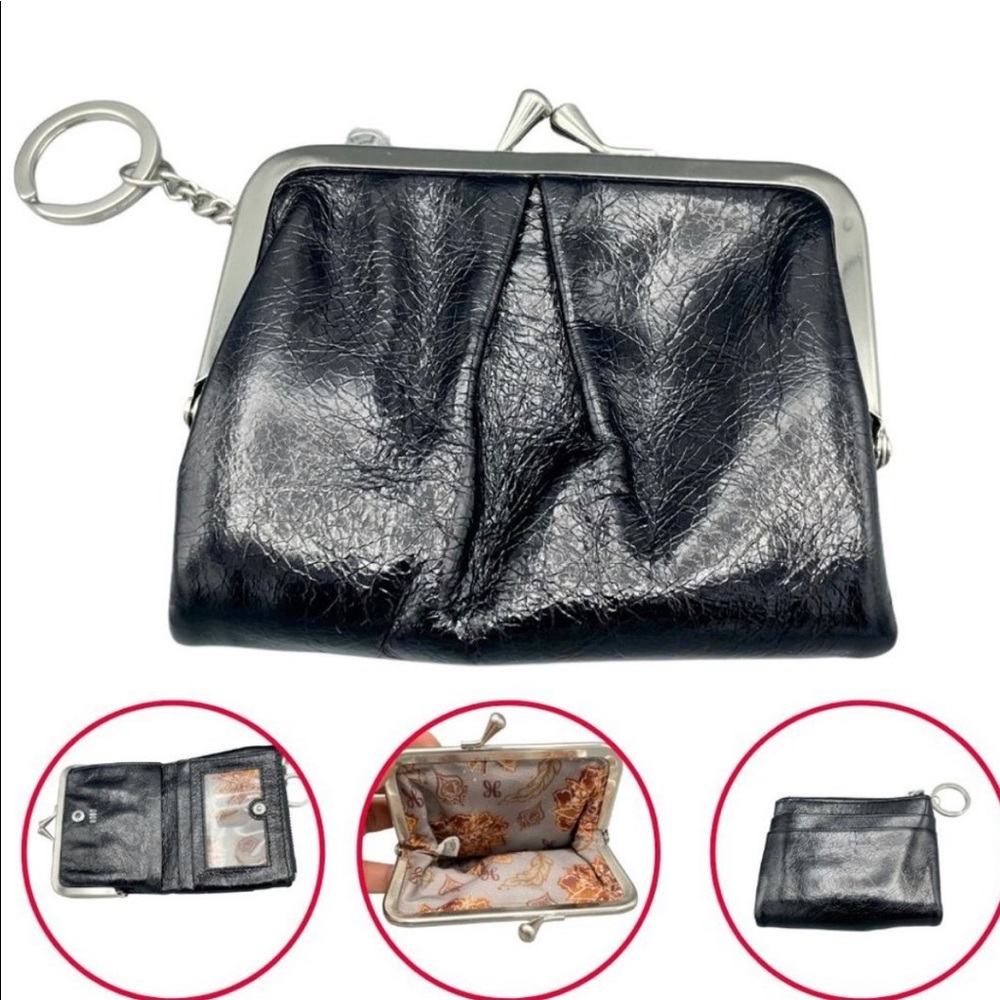 Hobo Wallet Leather Mini Coin Purse with ID Window Card Sleeve Black Women NWOT